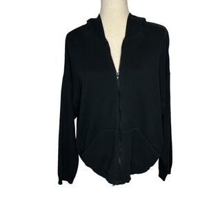 Eileen Fisher 100% Cotton Full Zip Hooded Jacket Women's Small‎ Black